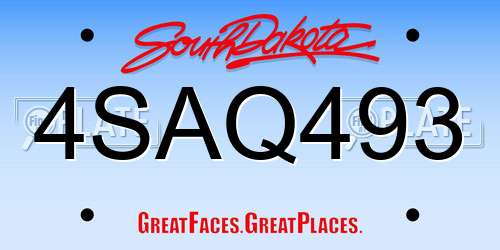 4SAQ493 South Dakota License Plate