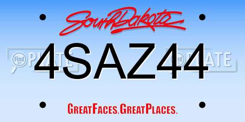 4SAZ44 South Dakota License Plate