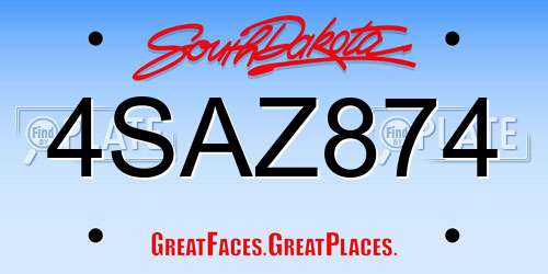 4SAZ874 South Dakota License Plate
