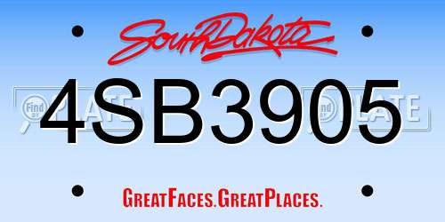 4SB3905 South Dakota License Plate