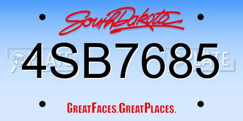 4SB7685 South Dakota License Plate