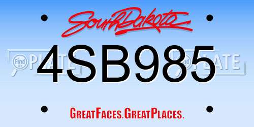 4SB985 South Dakota License Plate
