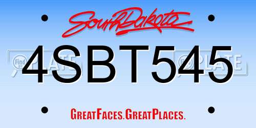 4SBT545 South Dakota License Plate