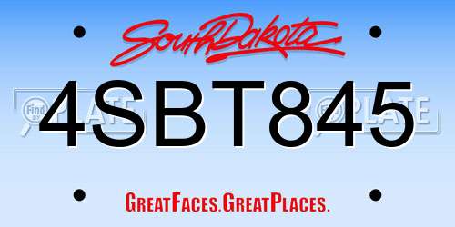 4SBT845 South Dakota License Plate