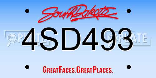 4SD493 South Dakota License Plate