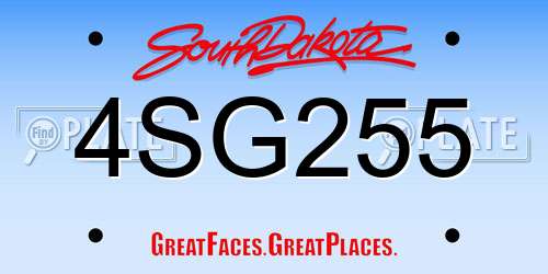 4SG255 South Dakota License Plate