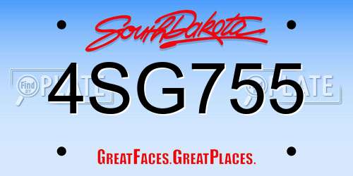 4SG755 South Dakota License Plate