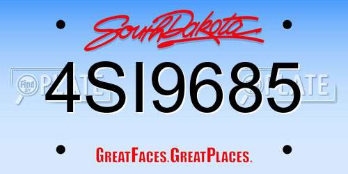 4SI9685 South Dakota License Plate