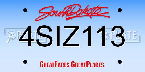 4SIZ113 South Dakota License Plate
