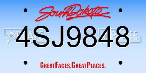 4SJ9848 South Dakota License Plate