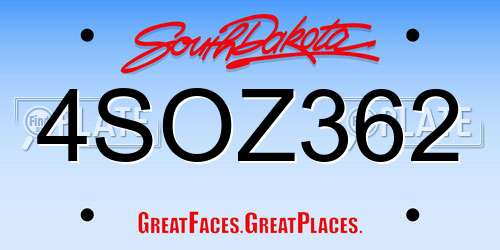 4SOZ362 South Dakota License Plate