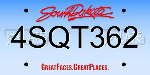 4SQT362 South Dakota License Plate