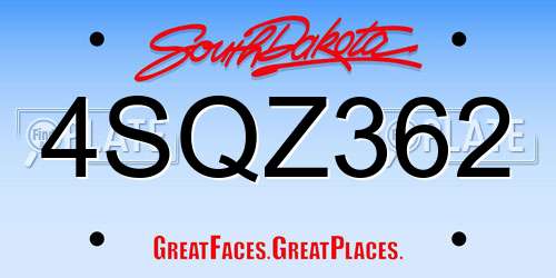 4SQZ362 South Dakota License Plate