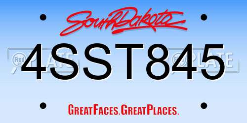 4SST845 South Dakota License Plate