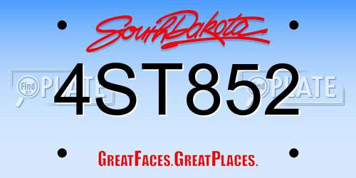 4ST852 South Dakota License Plate