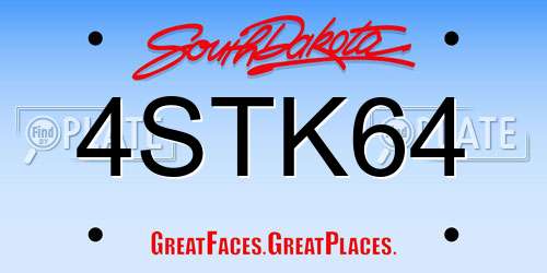 4STK64 South Dakota License Plate