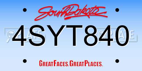 4SYT840 South Dakota License Plate