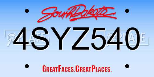4SYZ540 South Dakota License Plate