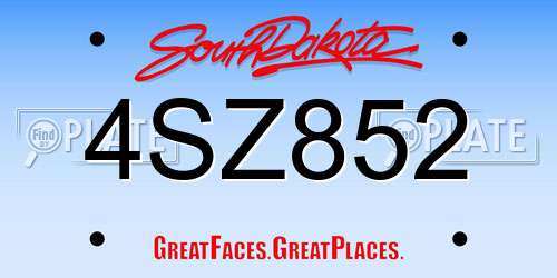 4SZ852 South Dakota License Plate