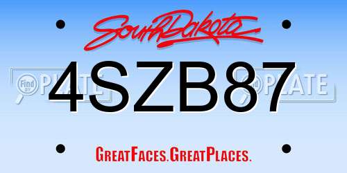 4SZB87 South Dakota License Plate