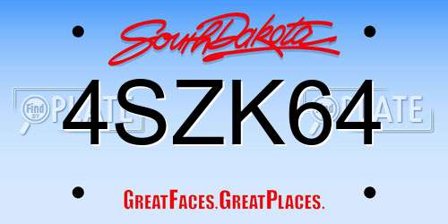 4SZK64 South Dakota License Plate