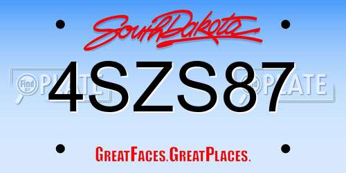 4SZS87 South Dakota License Plate
