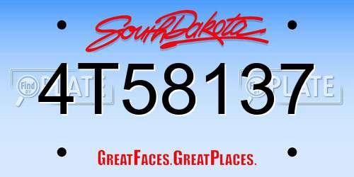 4T58137 South Dakota License Plate