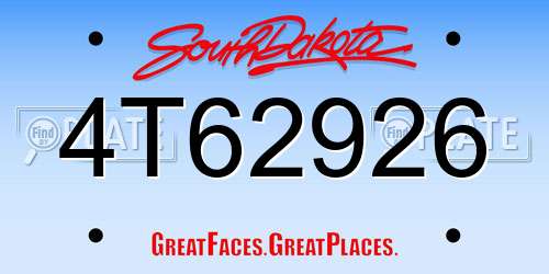 4T62926 South Dakota License Plate