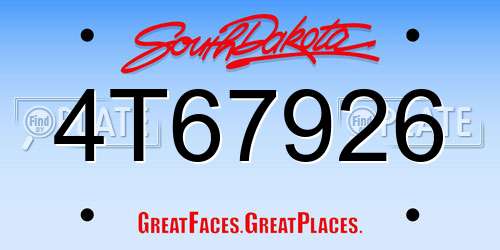 4T67926 South Dakota License Plate