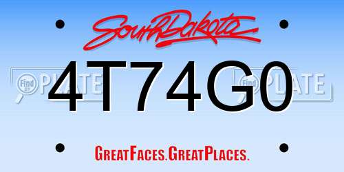 4T74G0 South Dakota License Plate