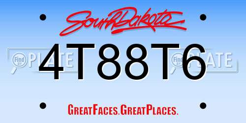 4T88T6 South Dakota License Plate