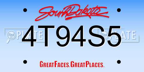 4T94S5 South Dakota License Plate