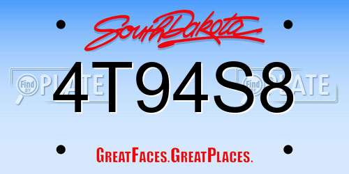 4T94S8 South Dakota License Plate