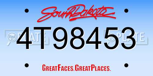 4T98453 South Dakota License Plate