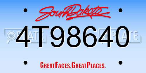 4T98640 South Dakota License Plate