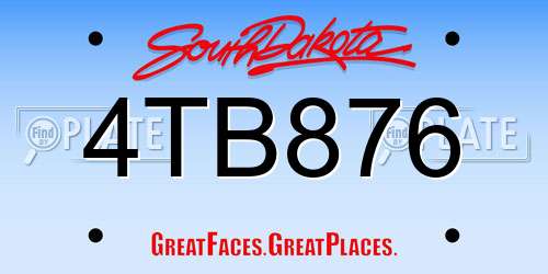 4TB876 South Dakota License Plate
