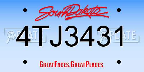 4TJ3431 South Dakota License Plate
