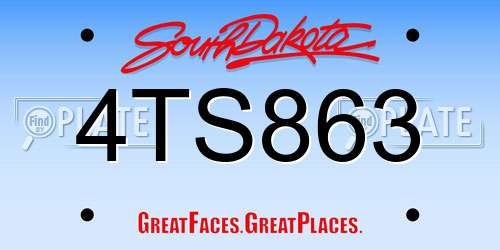 4TS863 South Dakota License Plate