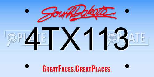 4TX113 South Dakota License Plate