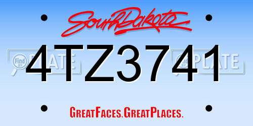 4TZ3741 South Dakota License Plate