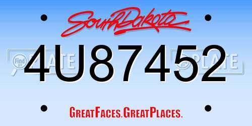 4U87452 South Dakota License Plate