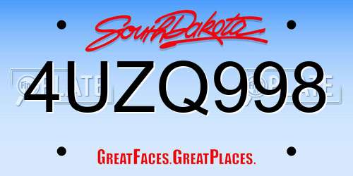 4UZQ998 South Dakota License Plate