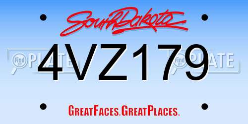4VZ179 South Dakota License Plate