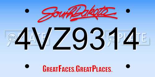 4VZ9314 South Dakota License Plate