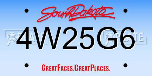 4W25G6 South Dakota License Plate