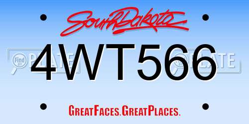 4WT566 South Dakota License Plate