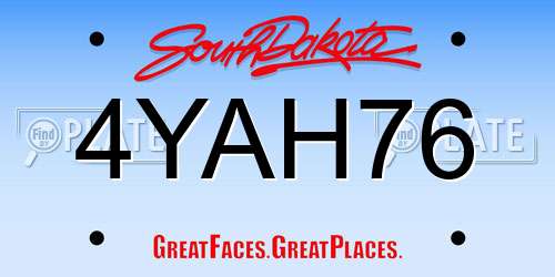 4YAH76 South Dakota License Plate
