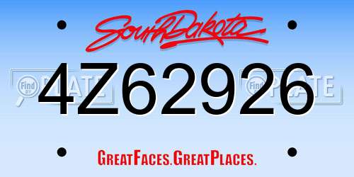 4Z62926 South Dakota License Plate