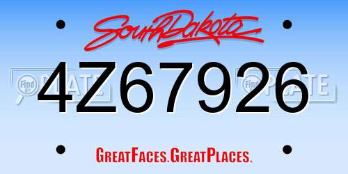 4Z67926 South Dakota License Plate