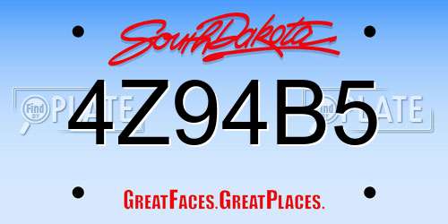4Z94B5 South Dakota License Plate